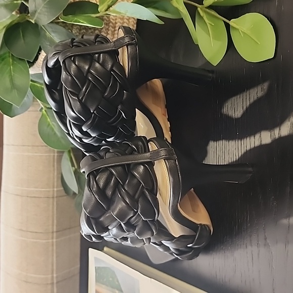 EGO Square Toe Puffy Braided Criss Cross Heels UK 6 US 8 Quilted Vegan Slingback - Picture 13 of 15